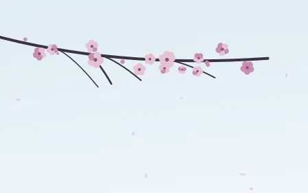 Sky Plum Branch — light pink and blue blossom background