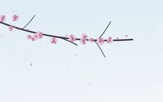 Sky Plum Branch II — light pink and blue blossom background, variation II