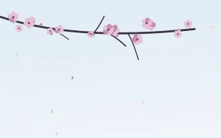 Sky Plum Branch III — light pink and blue blossom background, variation III