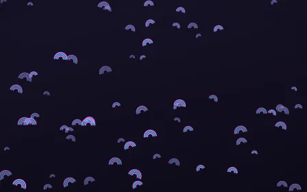 Neon Rainbows — dark purple, teal and blue cartoon background