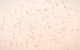 Peach Fuzz Moons Dense III — light orange and white celestial background, variation III