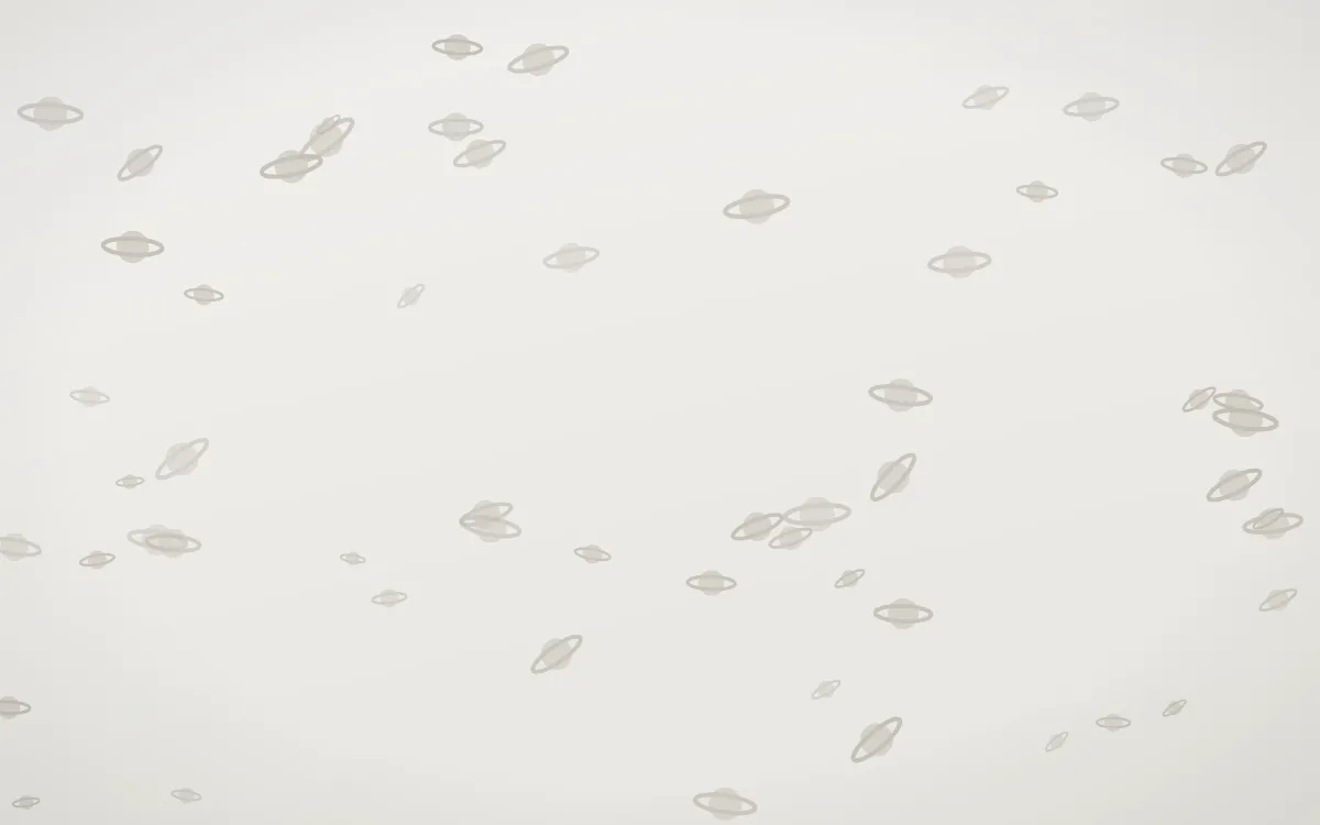 Fogline Planets — light grey, orange and white celestial background