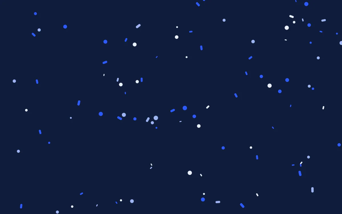 Klein Burst — dark blue confetti background