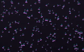Neon Noir Cherries Dense III — dark purple, teal and black cute background, variation III