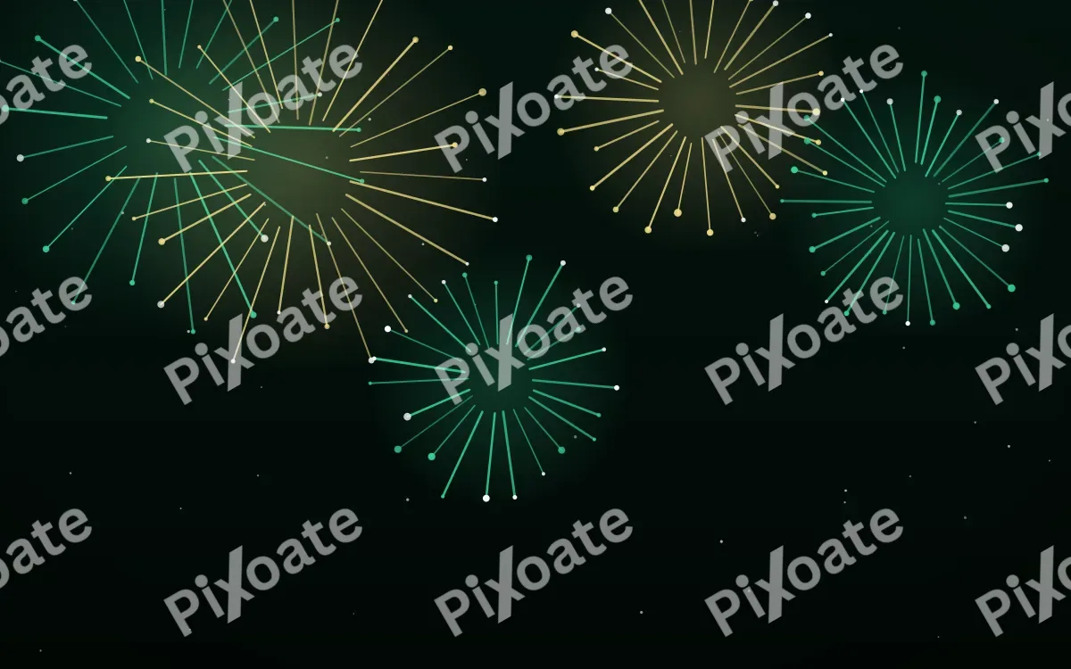 Emerald New Year — dark black, green and yellow firework background