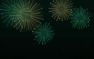 Emerald New Year — dark black, green and yellow firework background