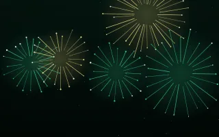 Emerald New Year II — dark black, green and yellow firework background, variation II