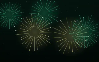 Emerald New Year III — dark black, green and yellow firework background, variation III
