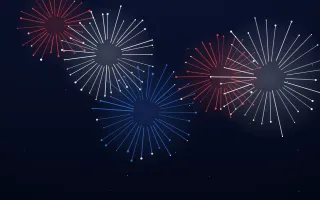 Patriotic Sky II — dark blue, red and white firework background, variation II