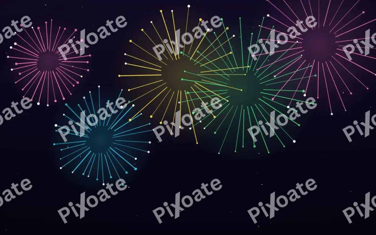 Rainbow Festival — dark black, pink and teal firework background
