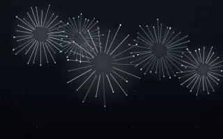 Silver Midnight — dark black, white and blue firework background