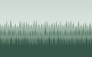 Misty Fir Morning II — light grey and green forest background, variation II