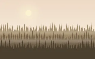 Spruce Dawn — light beige, orange and brown forest background