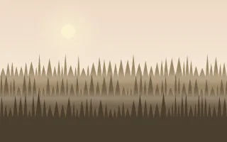 Spruce Dawn III — light beige, orange and brown forest background, variation III