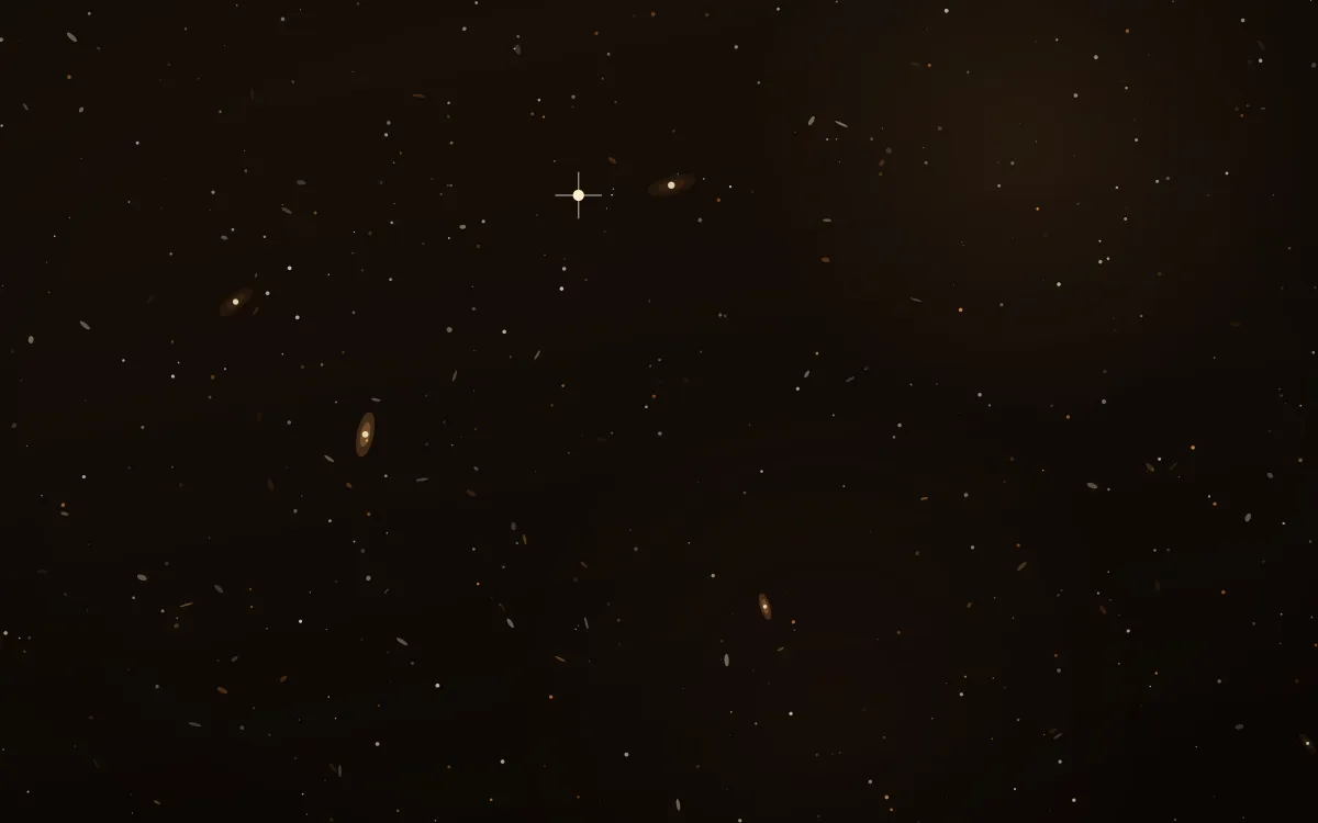 Amber Dust Lane Deep Field — dark black, brown and orange galaxy background