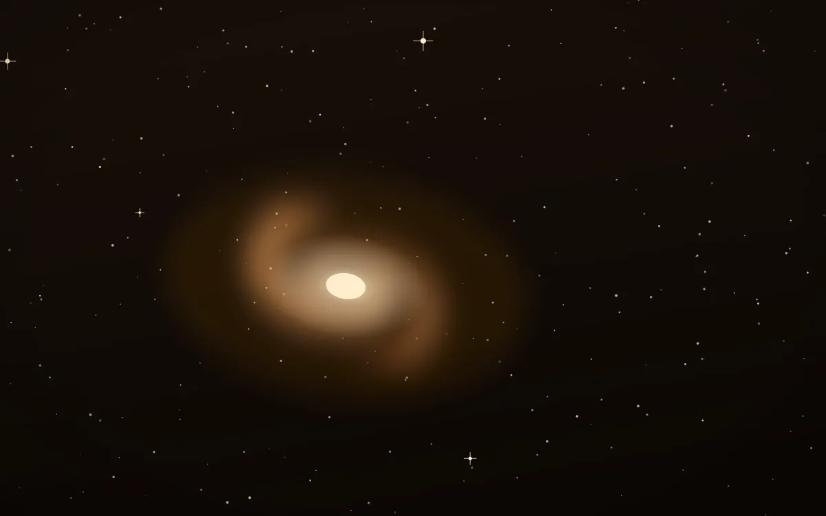 Amber Dust Lane Spiral — dark black, brown and beige galaxy background