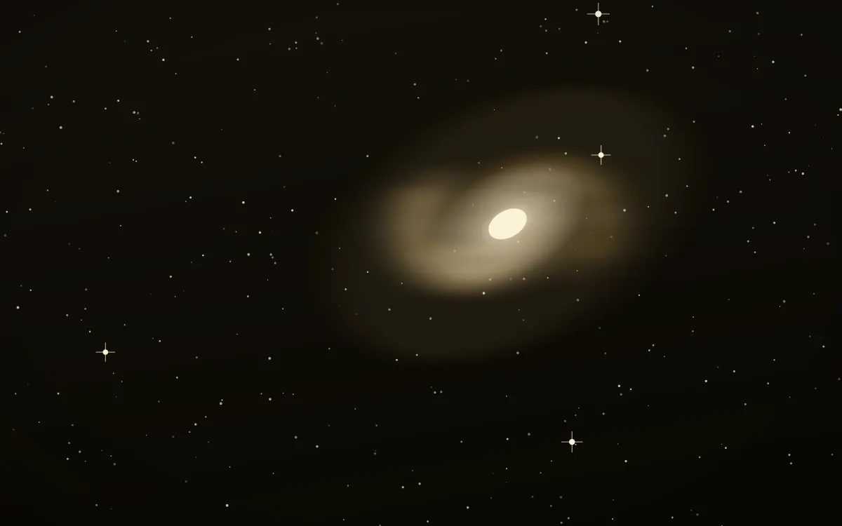 Baade's Window Spiral — dark black, brown and beige galaxy background