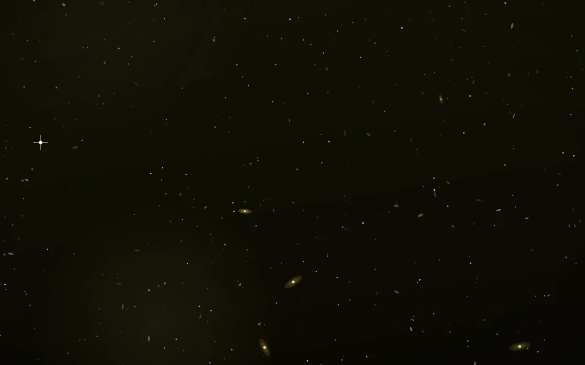Brass Spiral Deep Field — dark black, brown and gold galaxy background