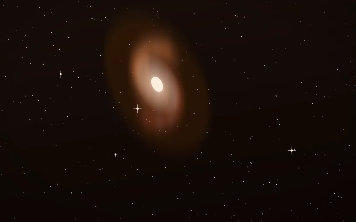 Copper Veil Spiral — dark black, brown and beige galaxy background