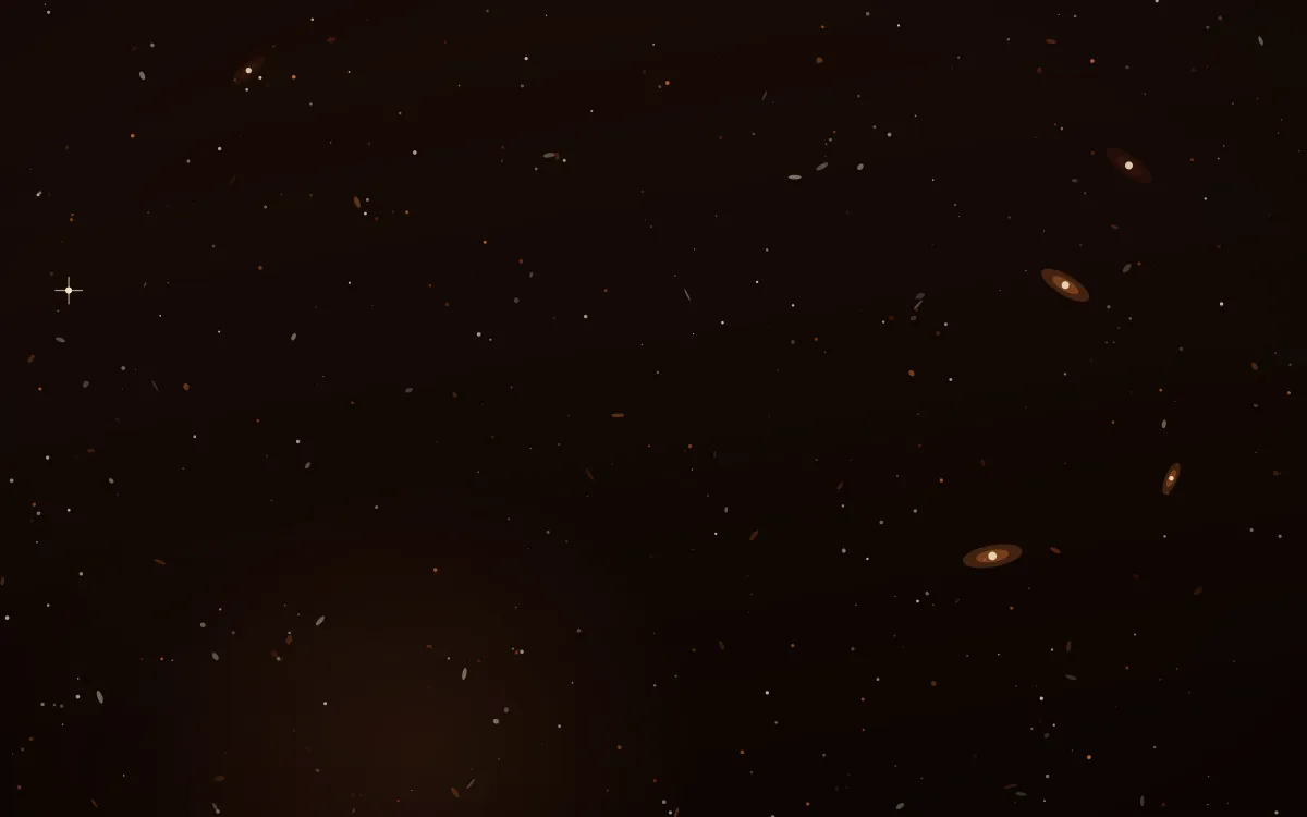 Ember Core Deep Field — dark black, brown and orange galaxy background