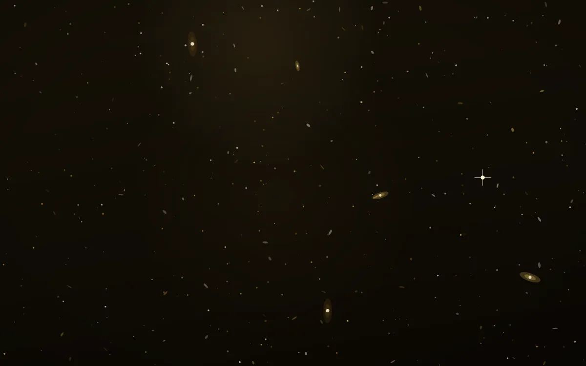 Honeyed Drift Deep Field — dark black and gold galaxy background