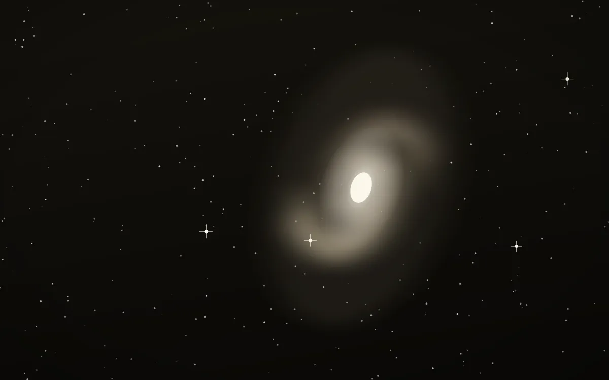 Ivory Dust Spiral — dark black, orange and white galaxy background