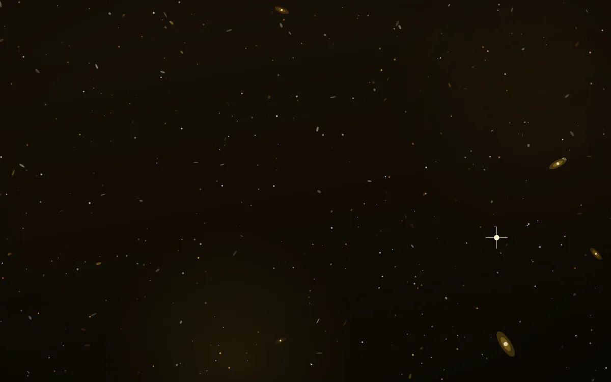 Marigold Arm Deep Field — dark black, orange and gold galaxy background