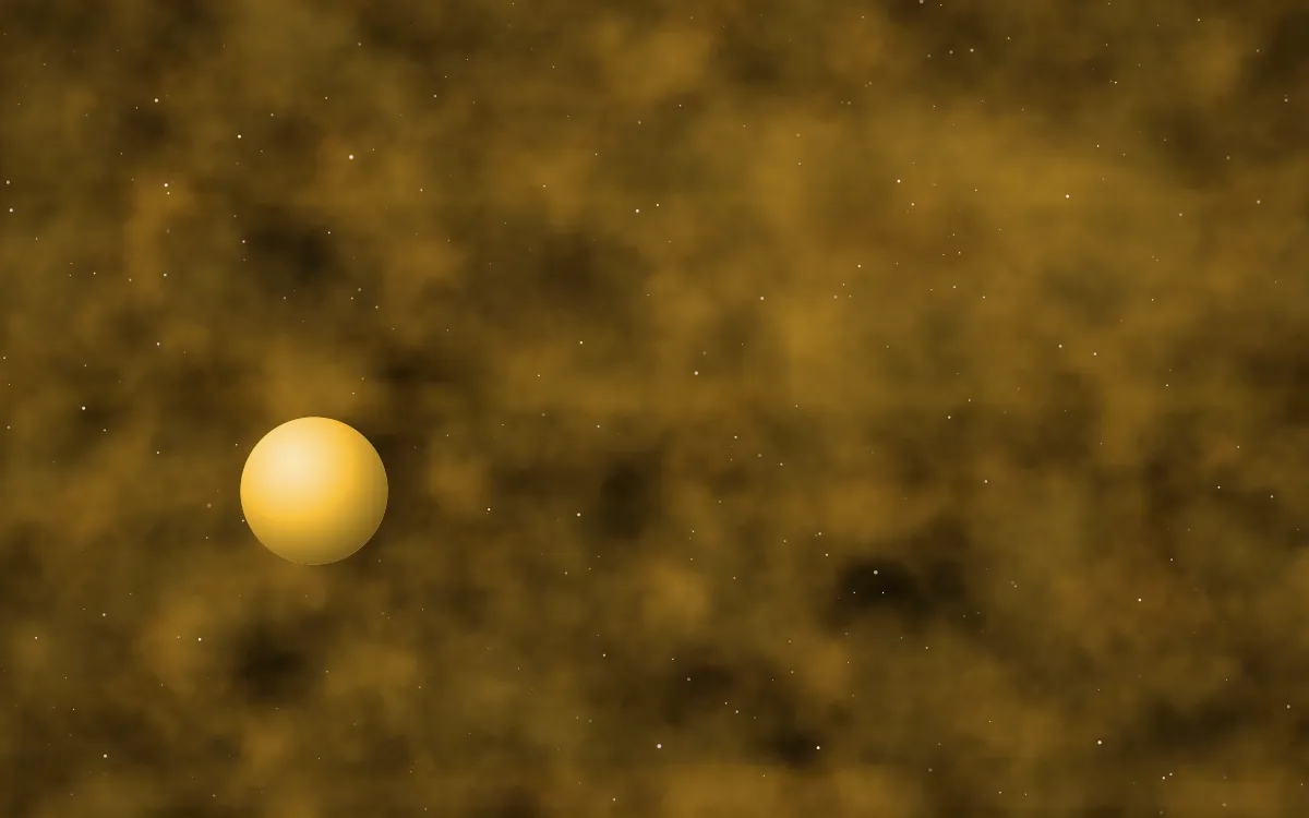 Marigold Arm Planetfall — dark black, orange and gold galaxy background