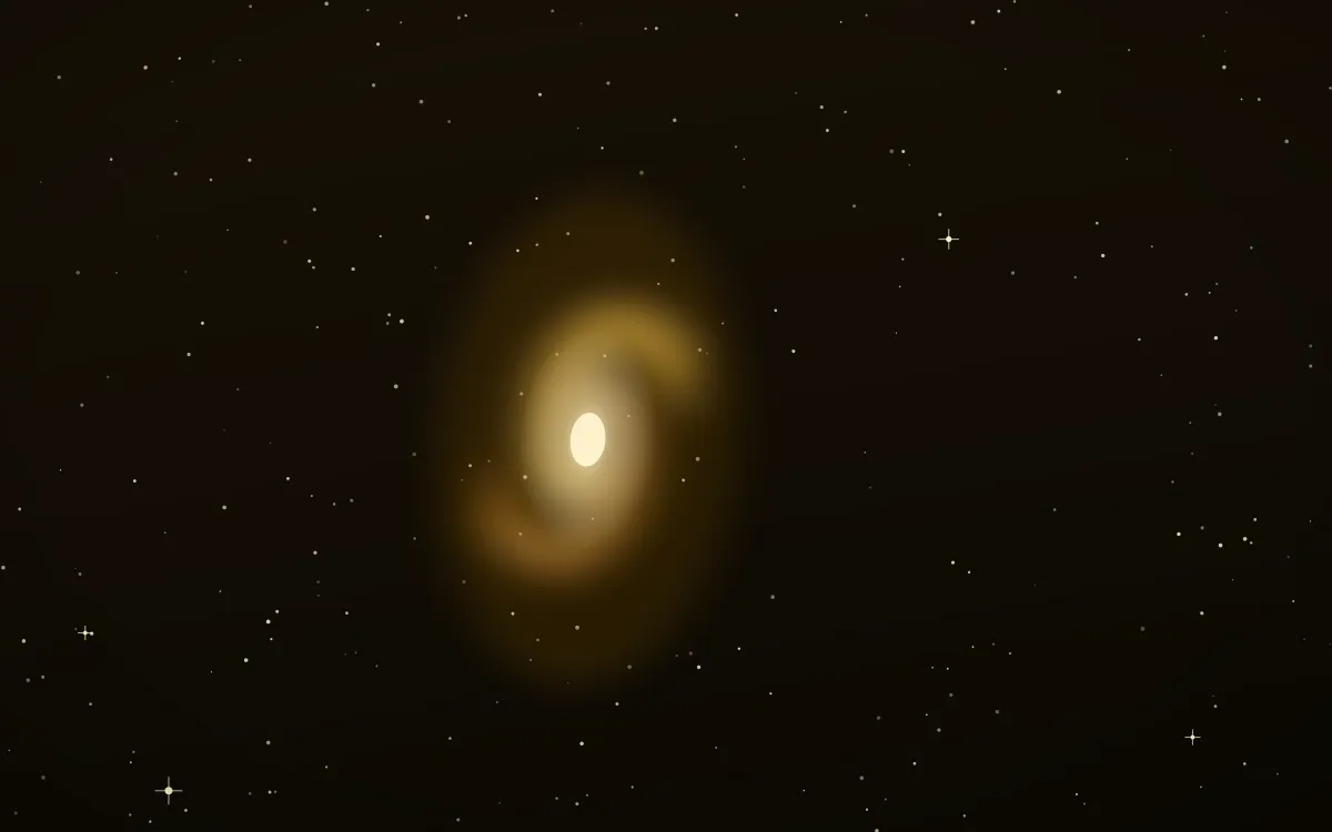 Marigold Arm Spiral — dark black, orange and beige galaxy background