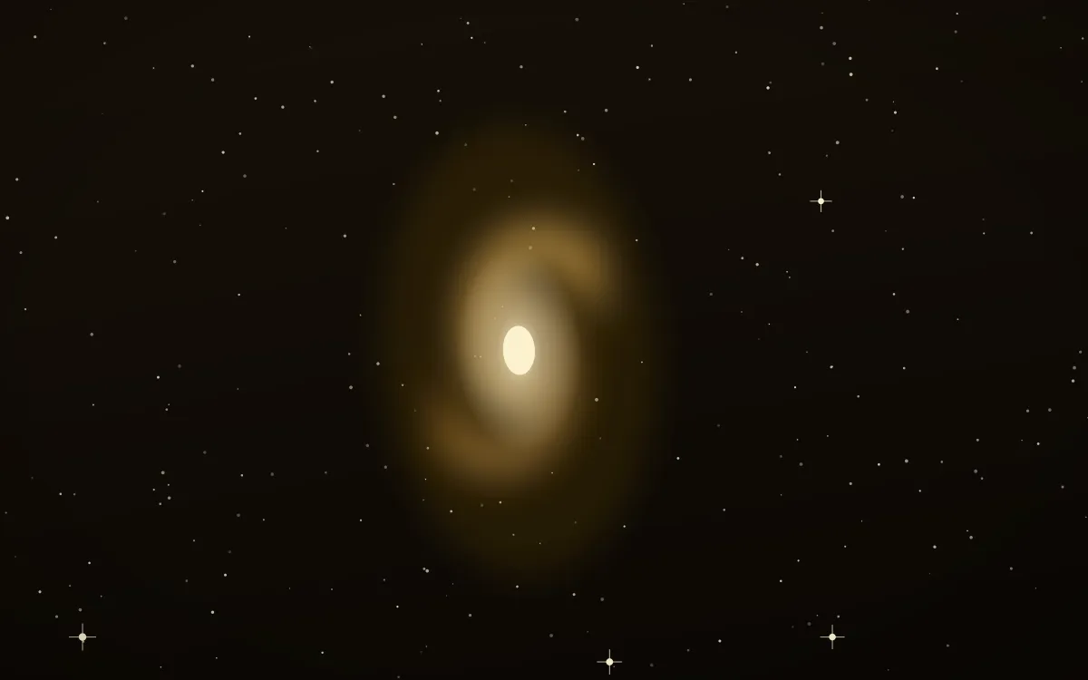 Ochre Shoals Spiral — dark black, brown and beige galaxy background