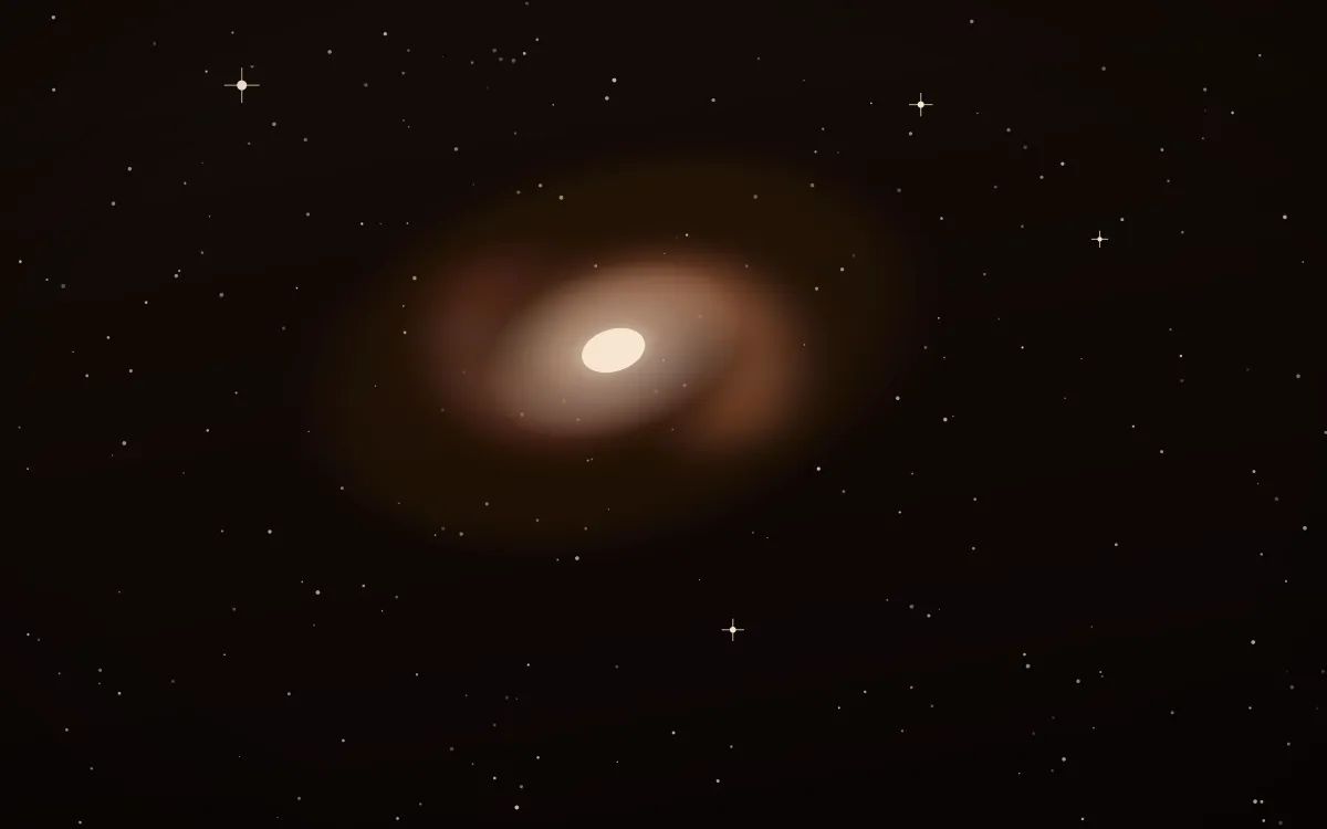 Russet Halo Spiral — dark black, brown and beige galaxy background