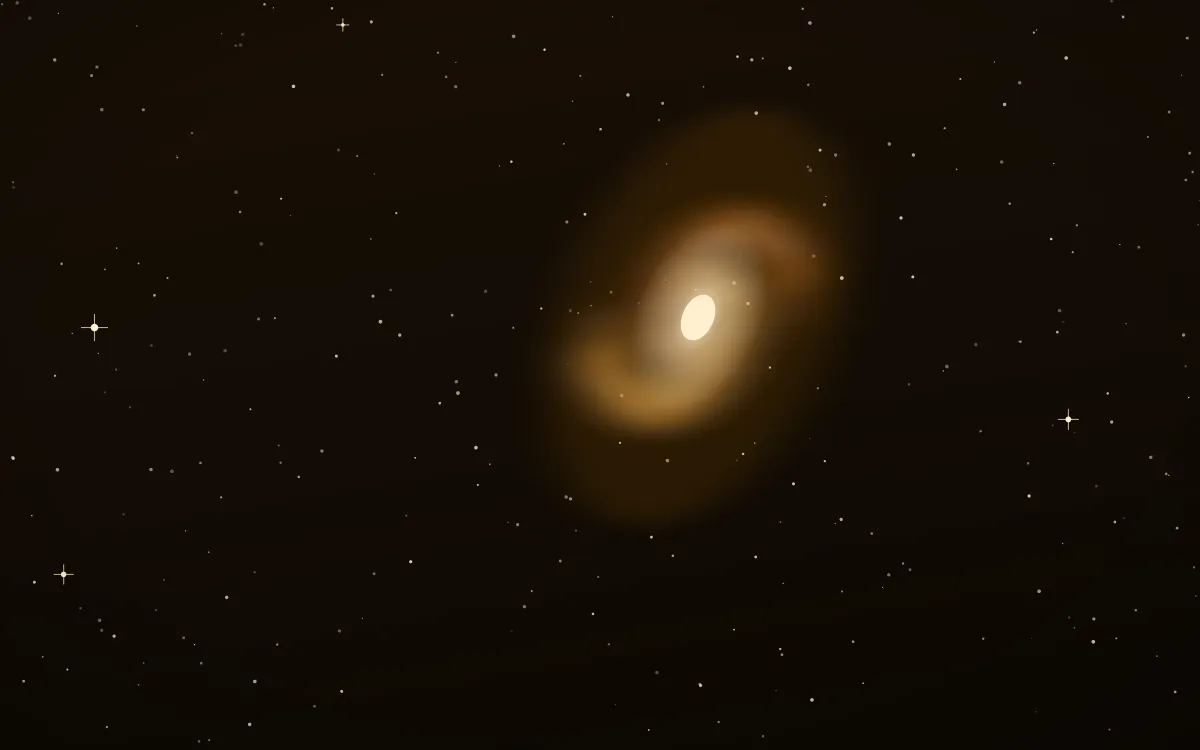 Saffron Nursery Spiral — dark black, orange and beige galaxy background