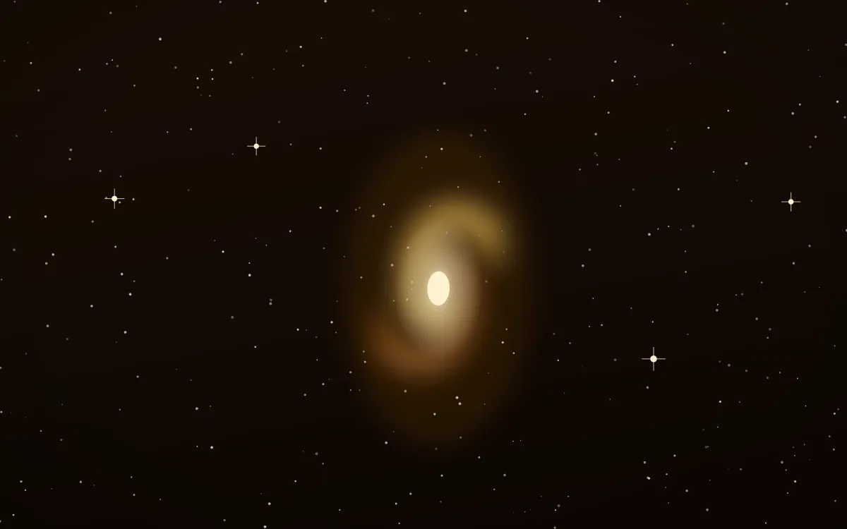 Solar Forge Spiral — dark black, brown and beige galaxy background