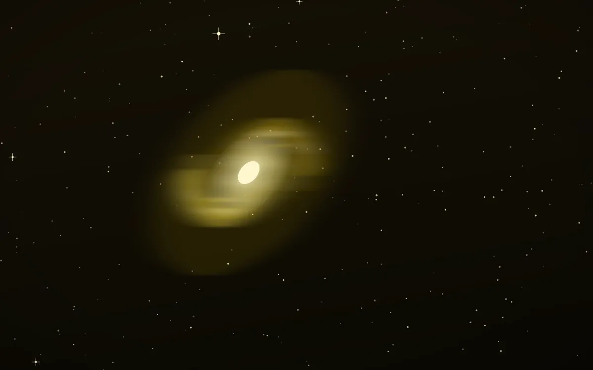Topaz Current Spiral — dark black, gold and beige galaxy background