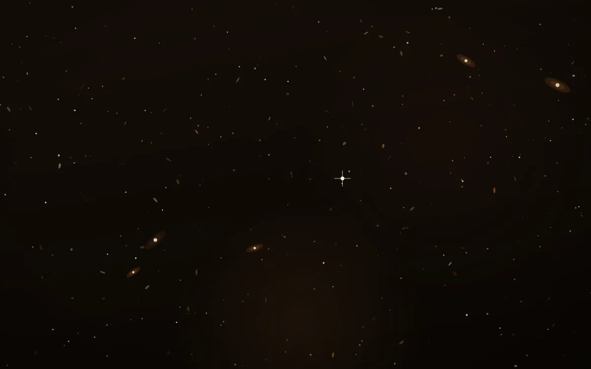 Whiskey Nebula Deep Field — dark black, brown and orange galaxy background