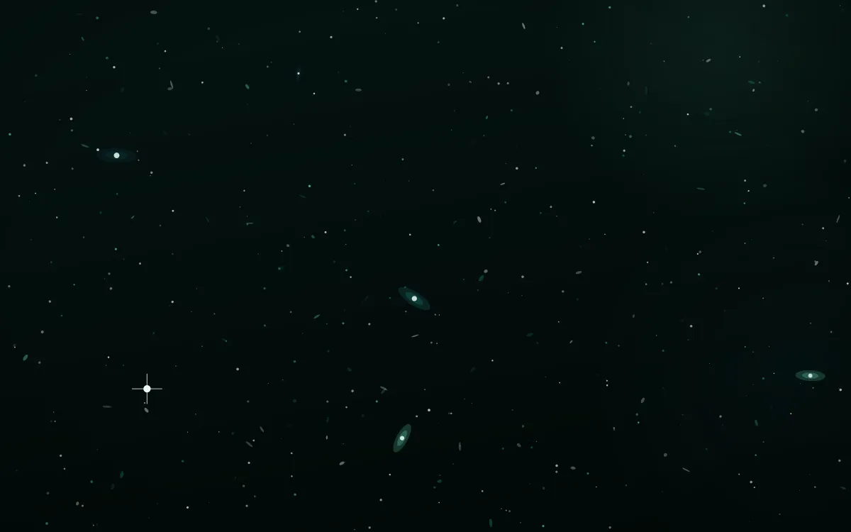 Arctic Aurora Deep Field — dark black, teal and green galaxy background