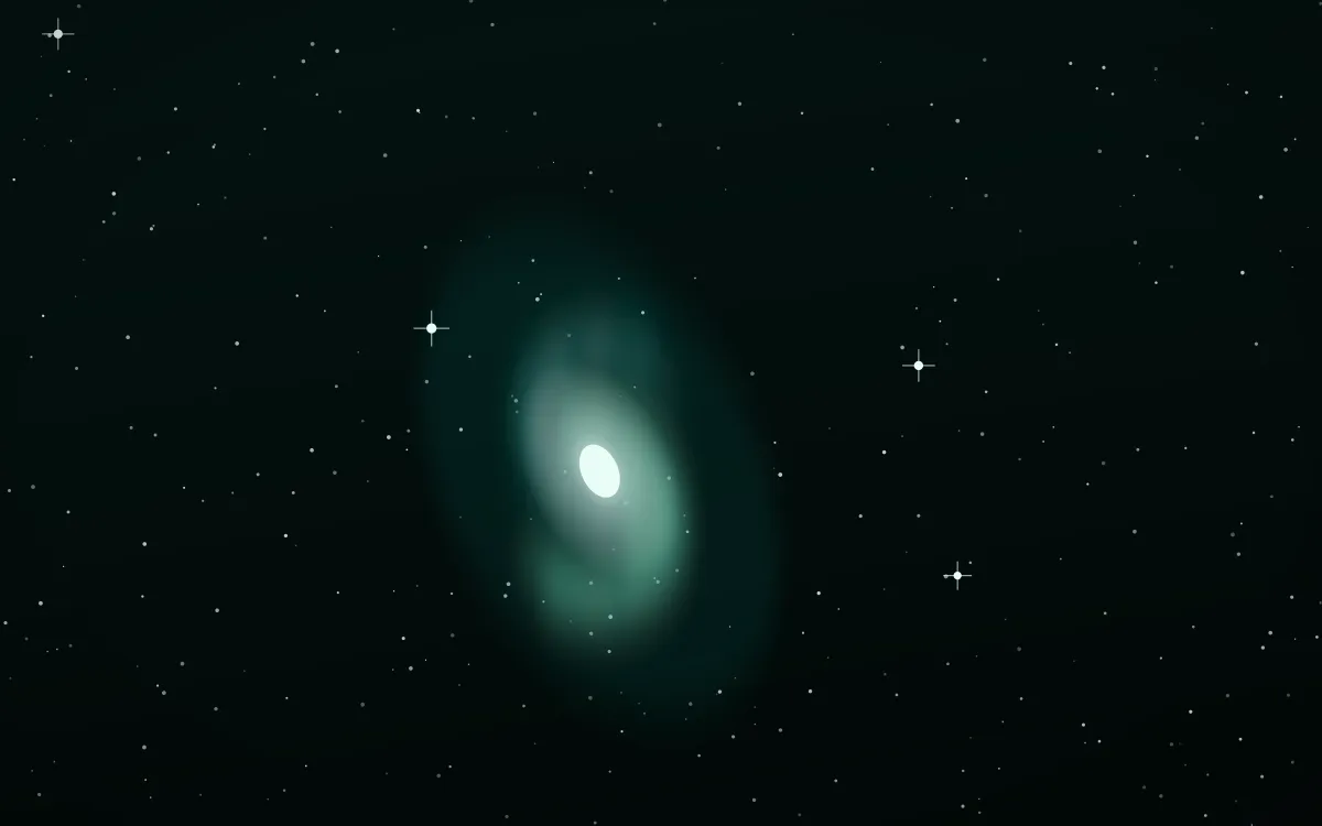 Arctic Aurora Spiral — dark black, teal and white galaxy background