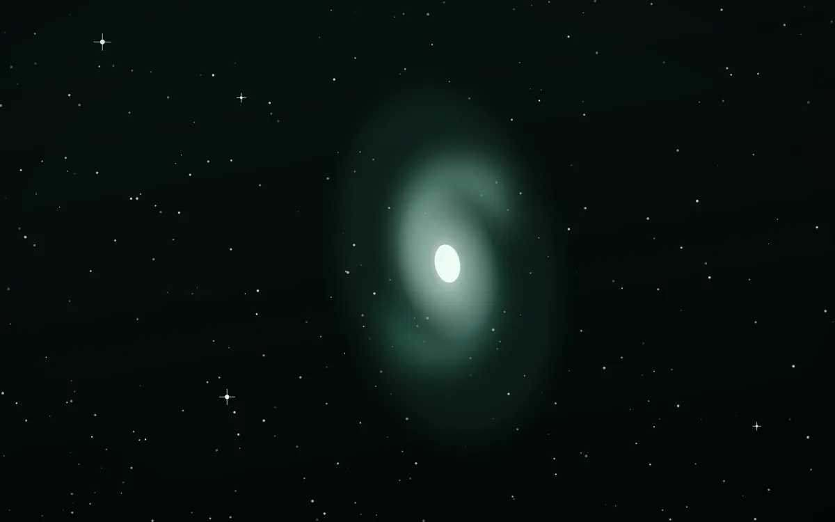 Beryl Drift Spiral — dark black, green and white galaxy background