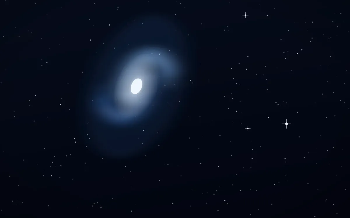 Bluebird Field Spiral — dark black, blue and white galaxy background