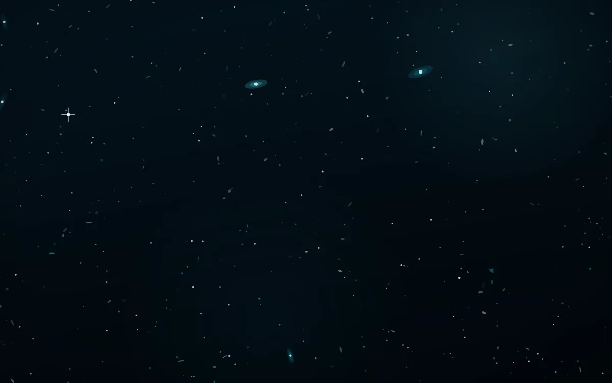 Cold Cathode Deep Field — dark black and teal galaxy background