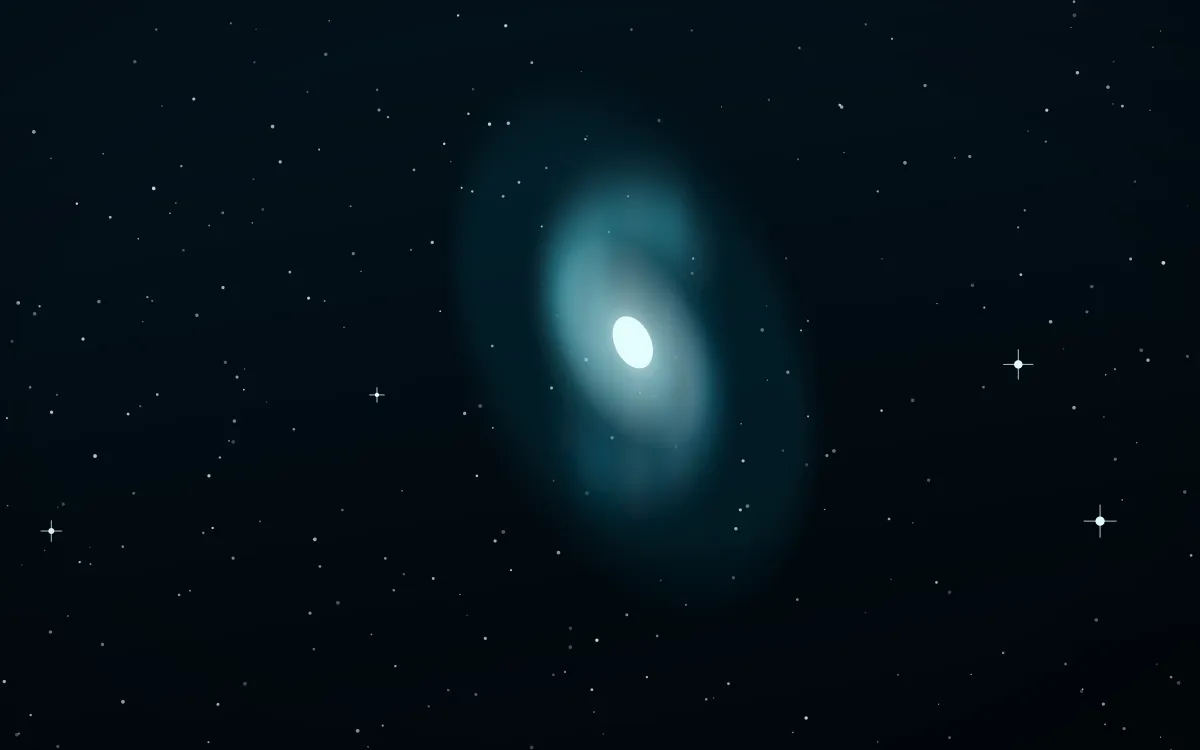 Cold Cathode Spiral — dark black, teal and white galaxy background