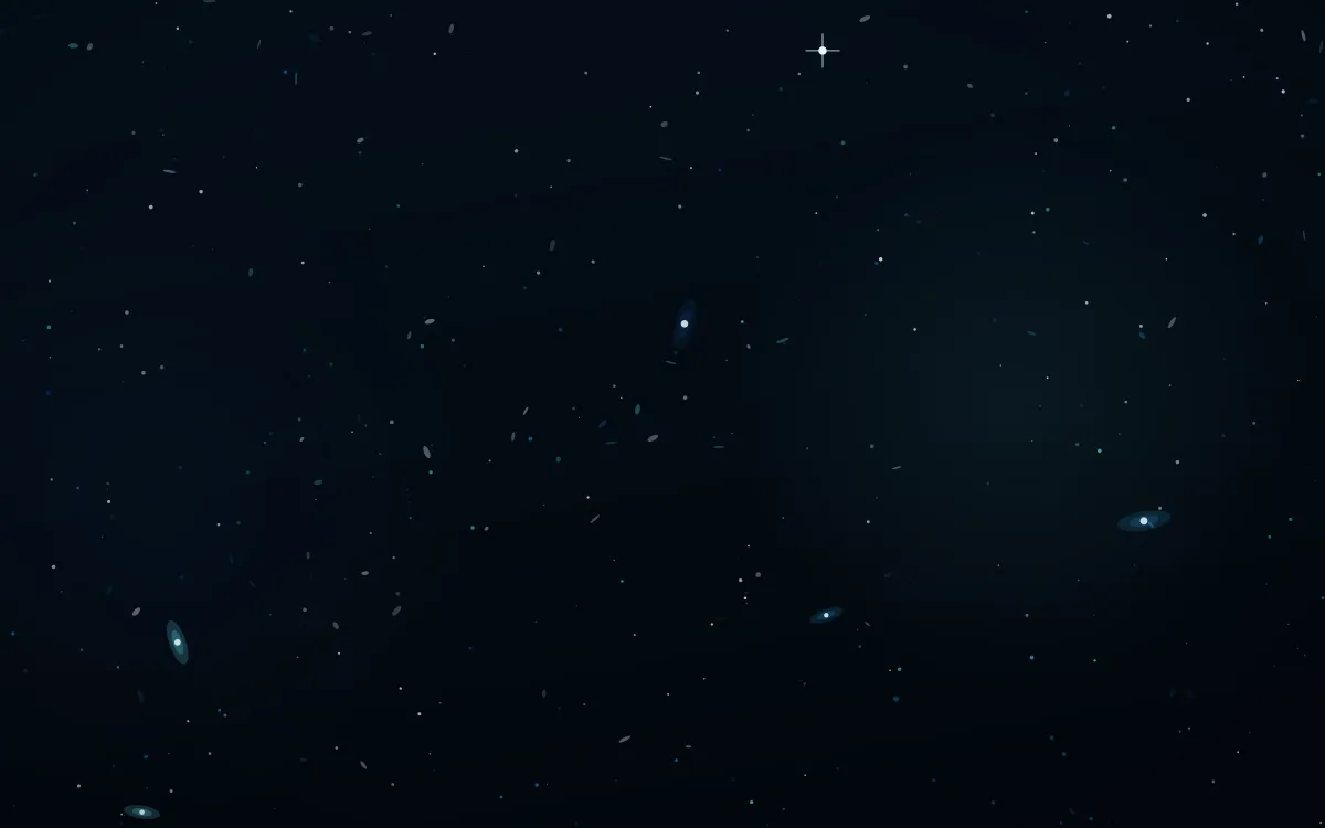 Comet Ion Tail Deep Field — dark black, blue and teal galaxy background