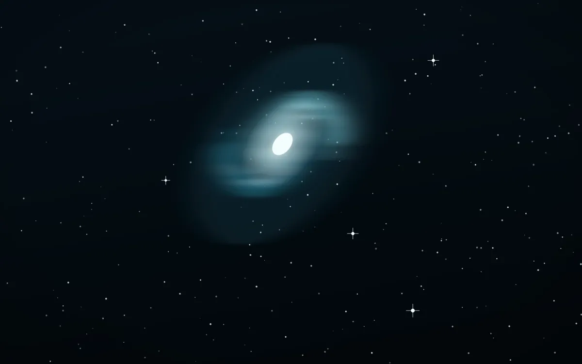 Cryo Geyser Spiral — dark black, teal and white galaxy background