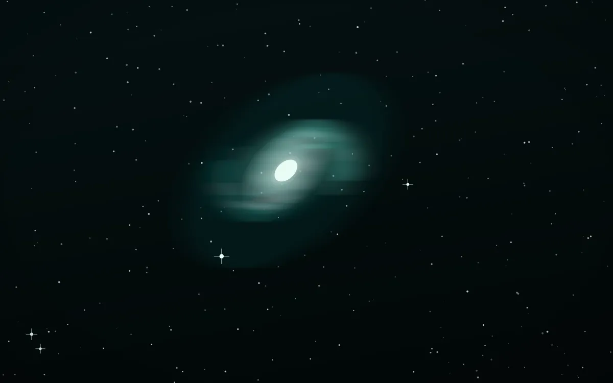 Helix Oxygen Spiral — dark black, teal and white galaxy background