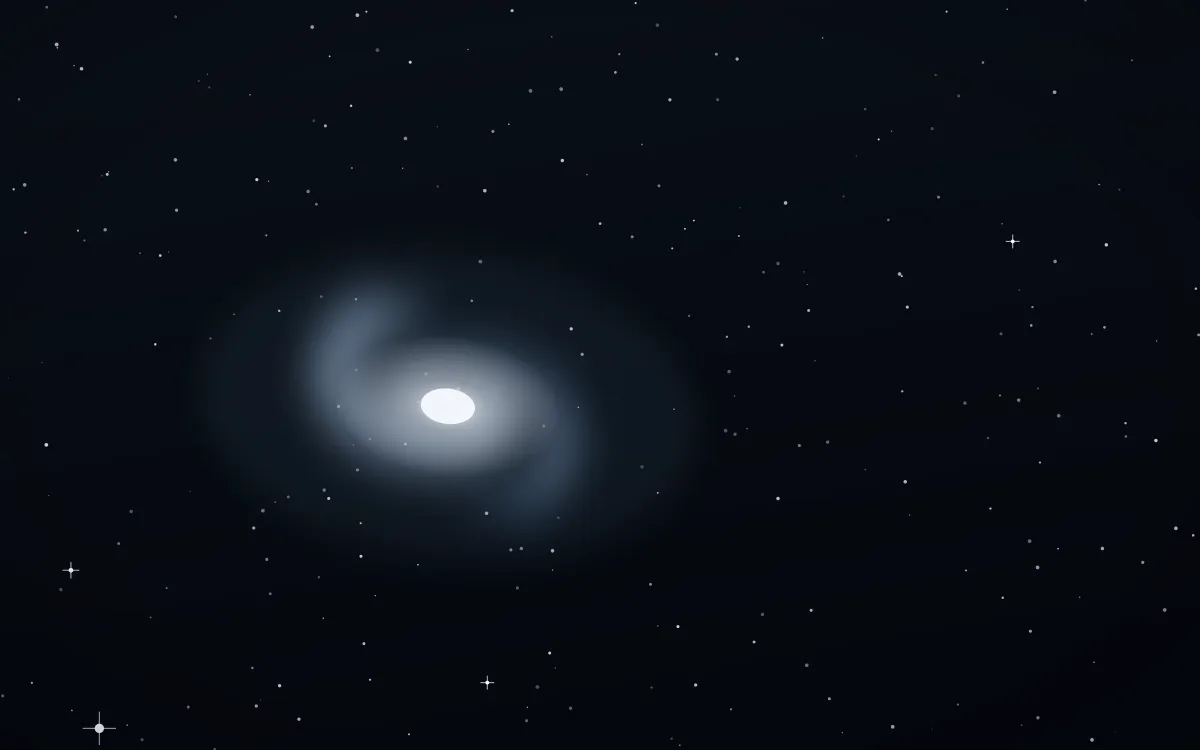 Merope Mist Spiral — dark black, blue and white galaxy background
