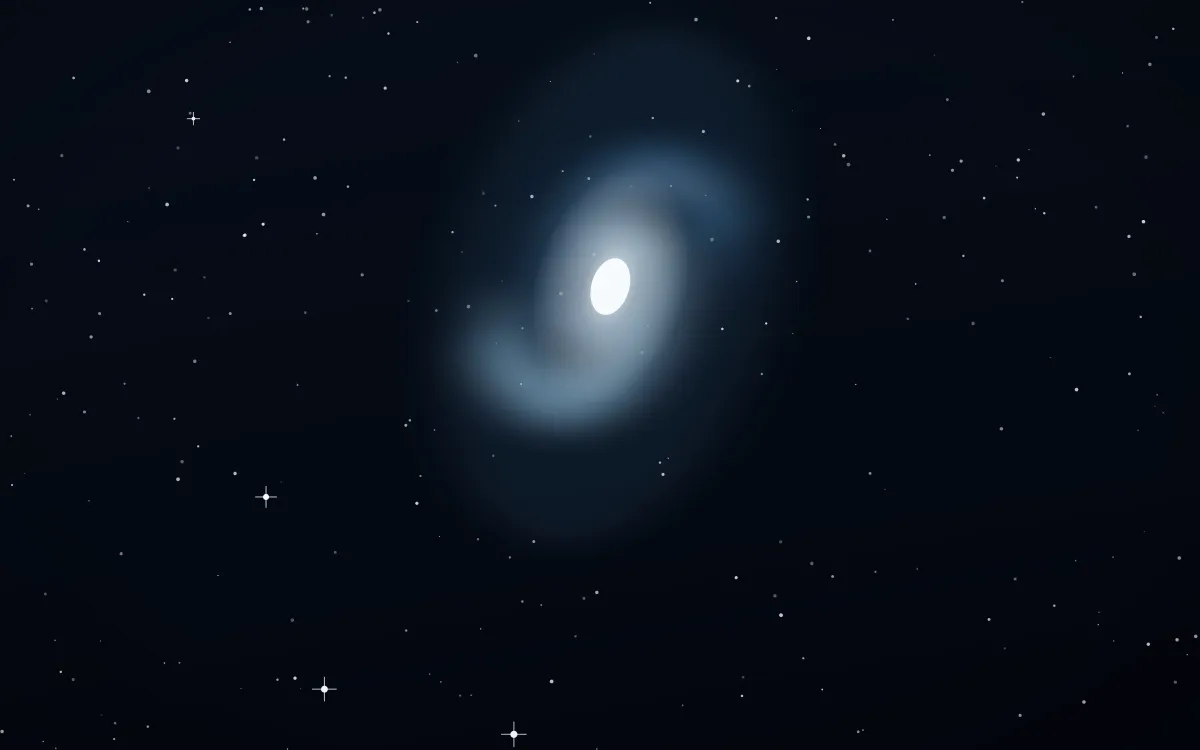 Rigel Forge Spiral — dark black, blue and white galaxy background