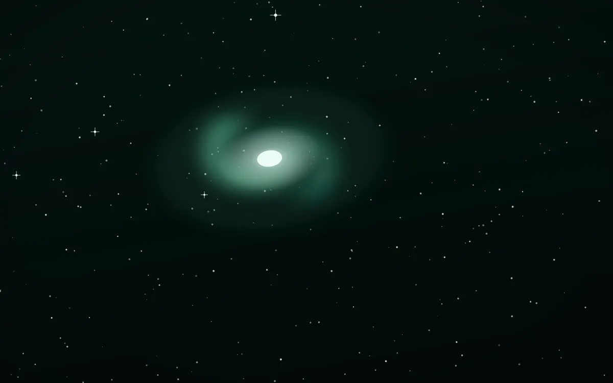 Tidewater Teal Spiral — dark black, green and white galaxy background