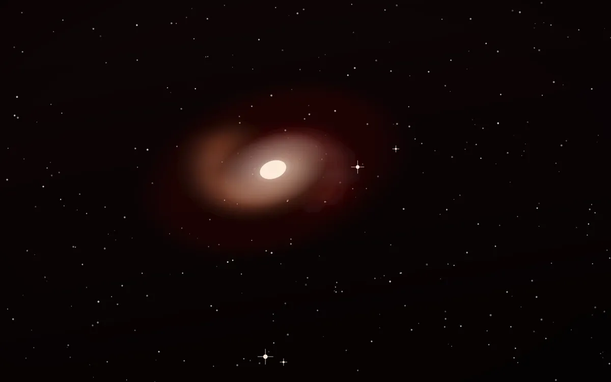 Blood Moon Veil Spiral — dark black, red and beige galaxy background
