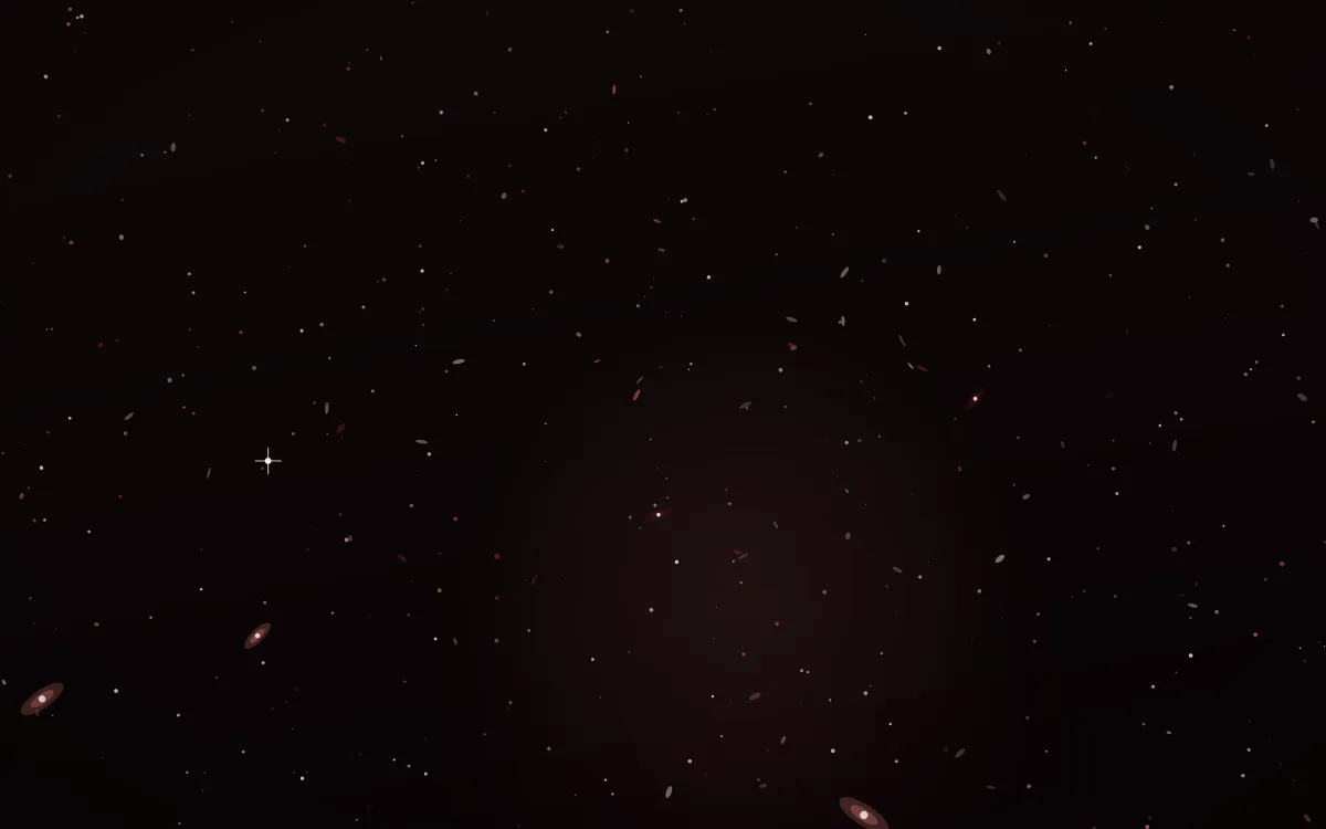Coral Nursery Deep Field — dark black and red galaxy background