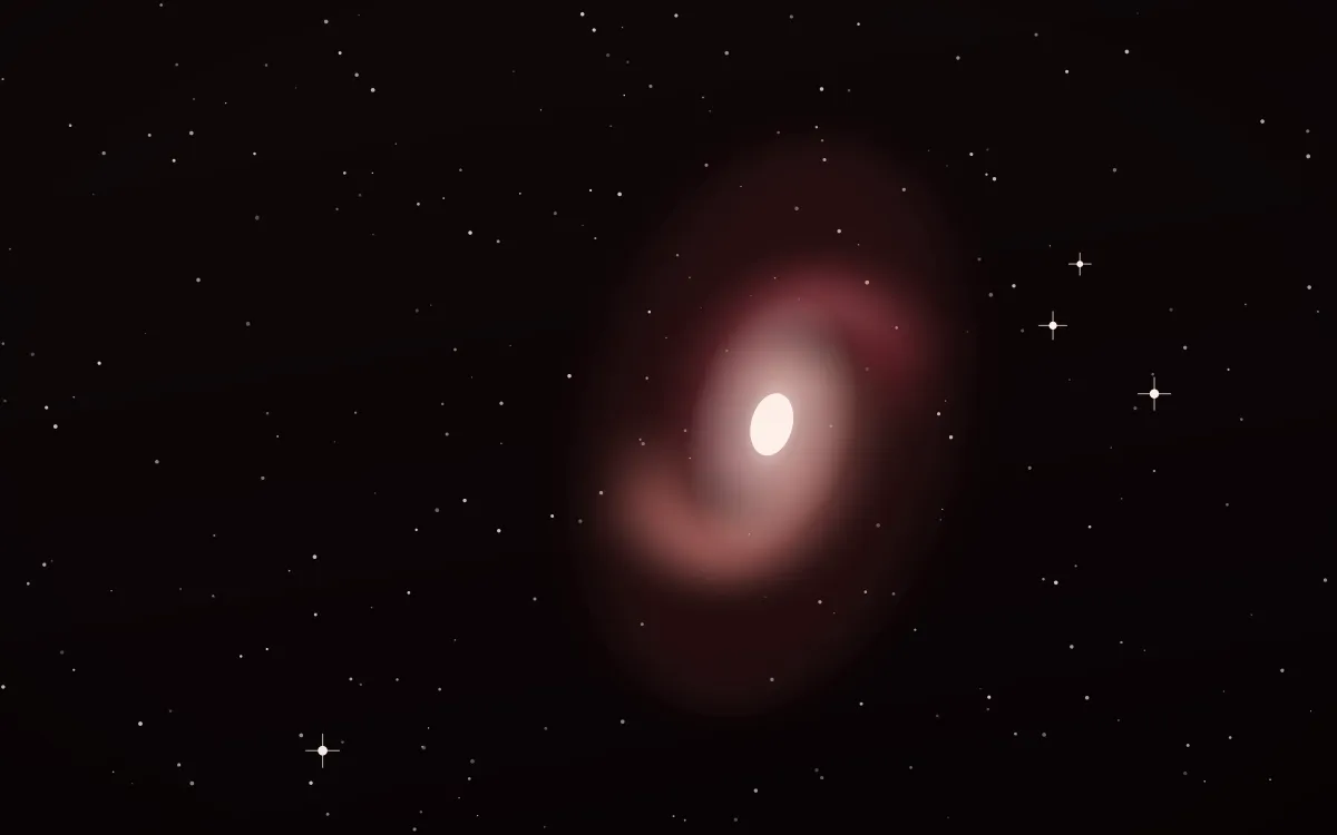 Coral Nursery Spiral — dark black, red and white galaxy background